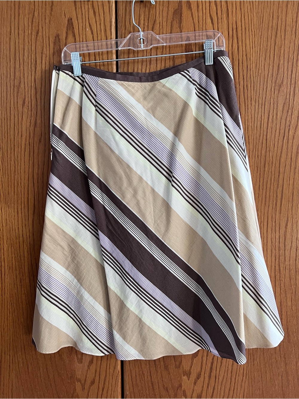 J. Crew Diagonal Stripe A-Line Skirt in Brown, Cream & Purple